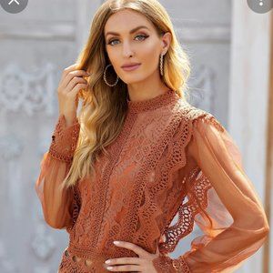 Orange mesh panel blouse